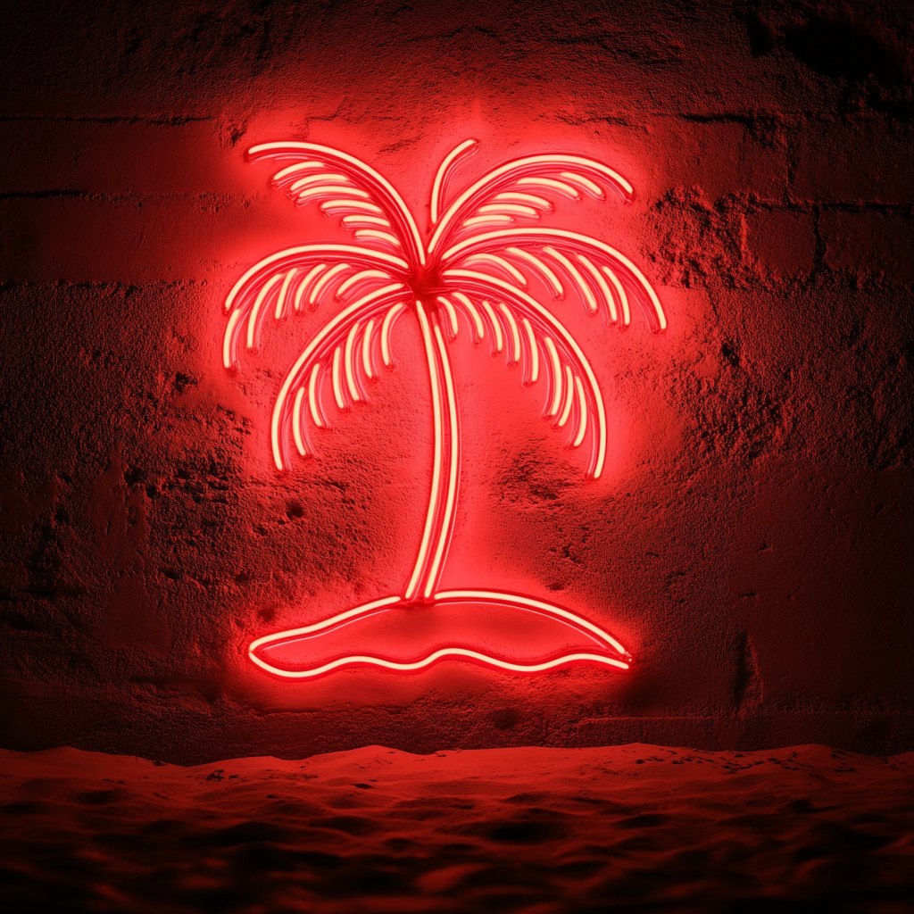 Palm Tree on Beach - Red Neon Sign, 18 Inches