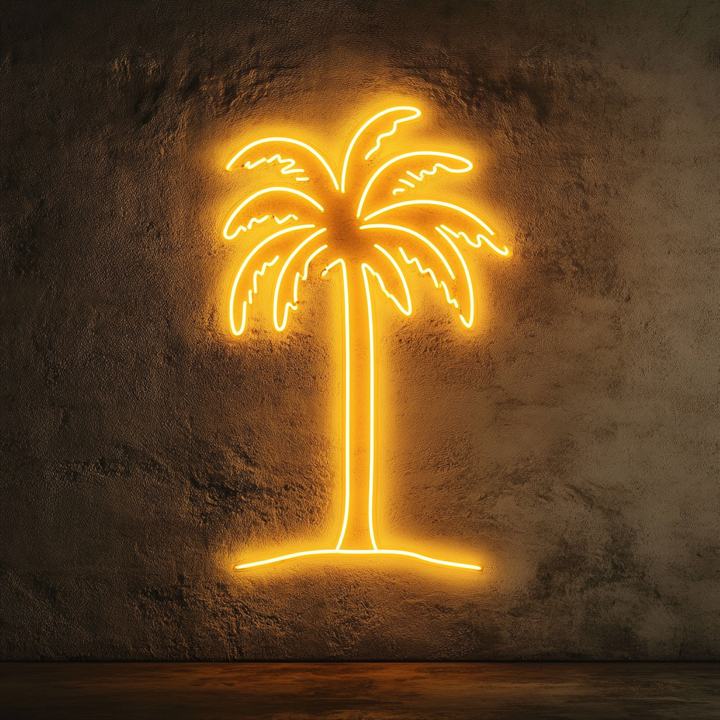 Palm Tree on Beach - Yellow Neon Sign, 24 Inches