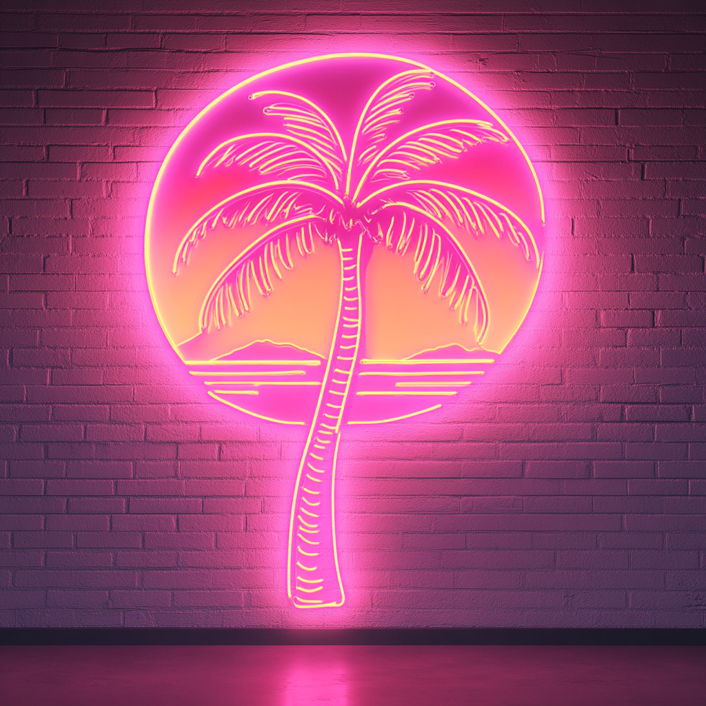 Palm Tree with Sunset - Pink Neon Sign, 18 Inches