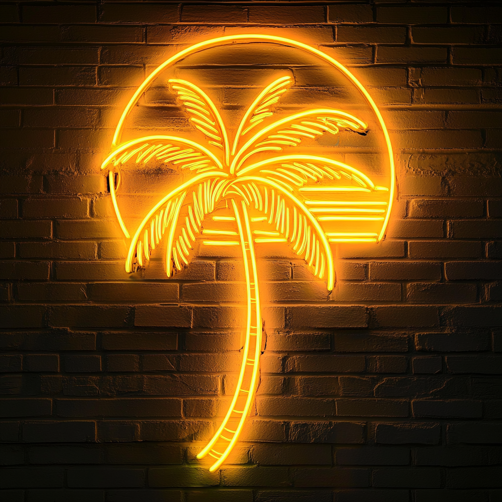 Palm Tree with Sunset - Yellow Neon Sign, 24 Inches