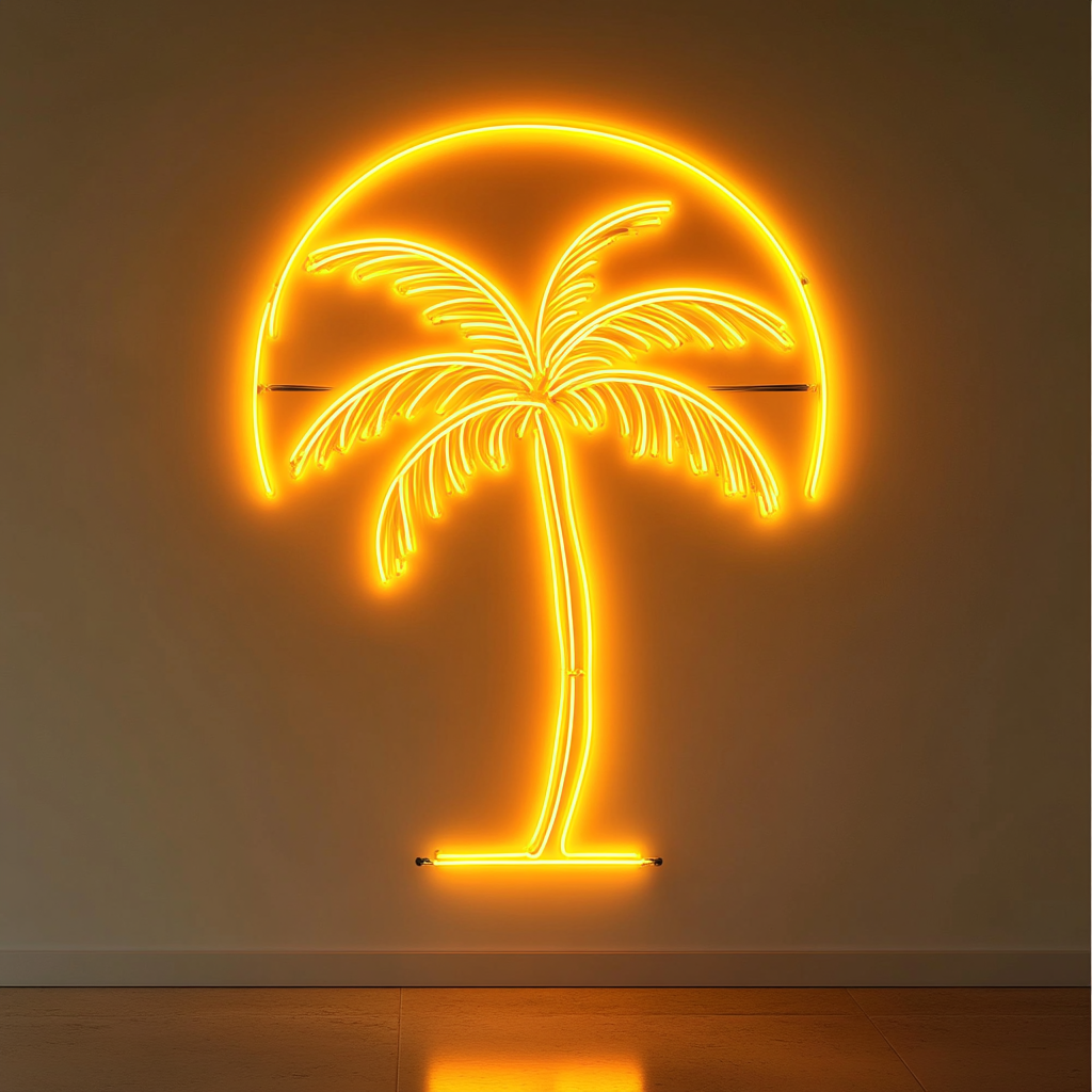 Palm Tree with Sunset - Yellow Neon Sign, 24 Inches