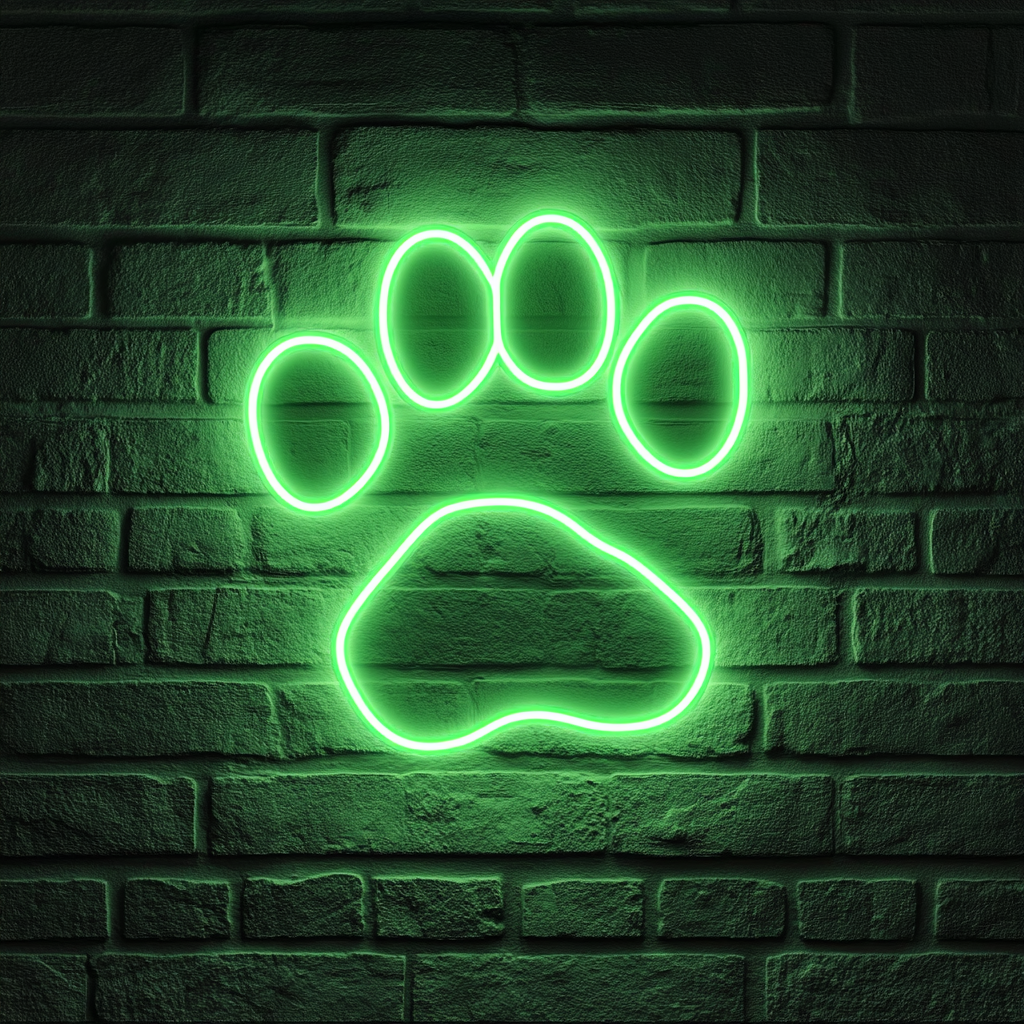 Paw Print with Heart - Green Neon Sign, 18 Inches