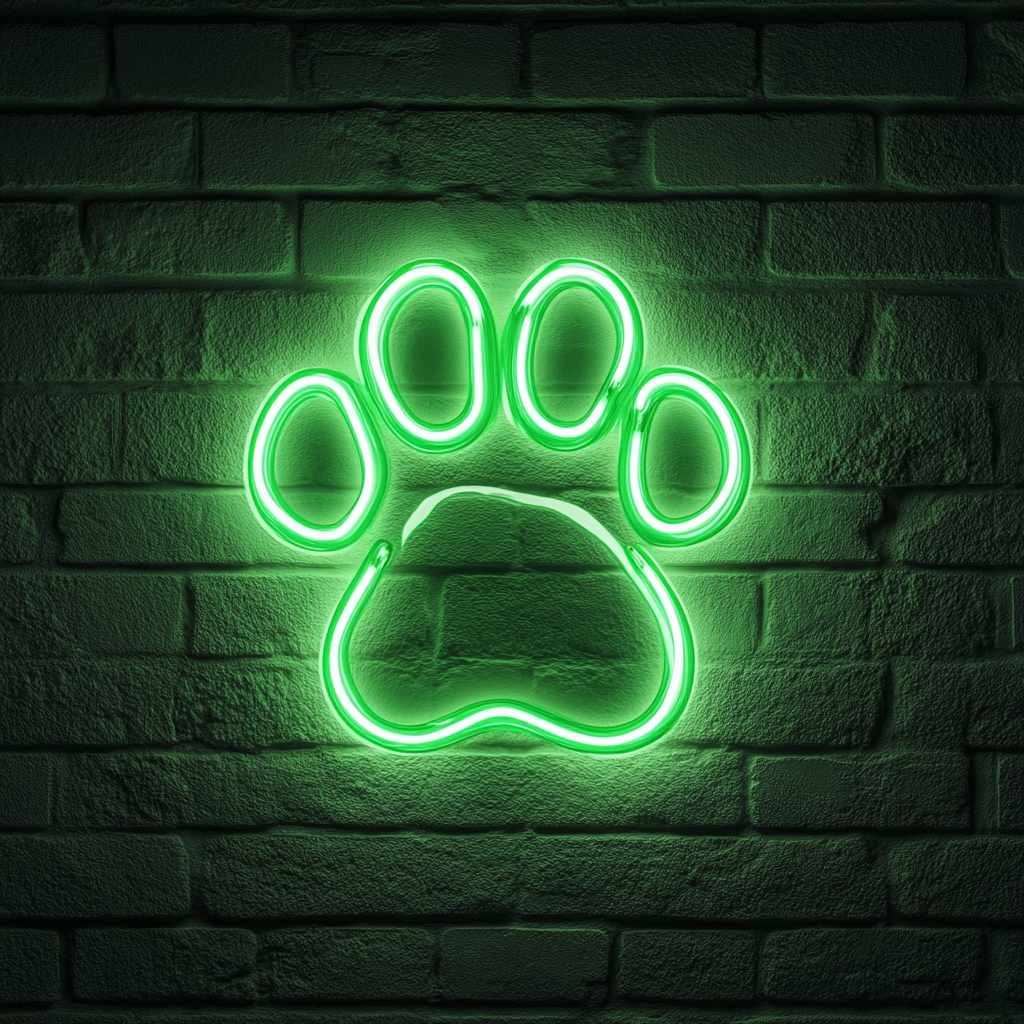 Paw Print with Heart - Green Neon Sign, 18 Inches