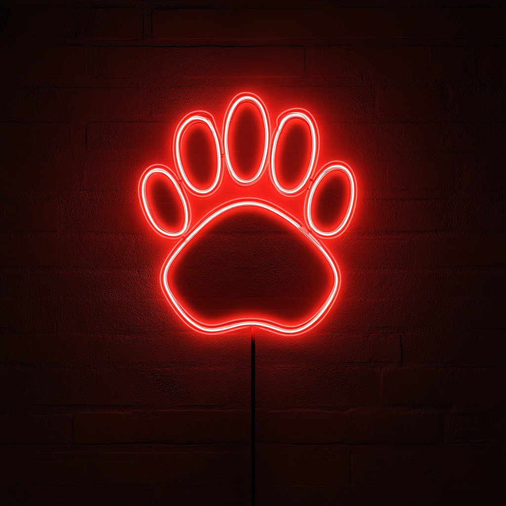 Paw Print with Heart - Red Neon Sign, 18 Inches