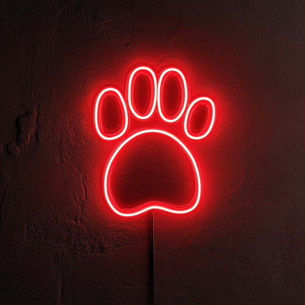 Paw Print with Heart - Red Neon Sign, 18 Inches