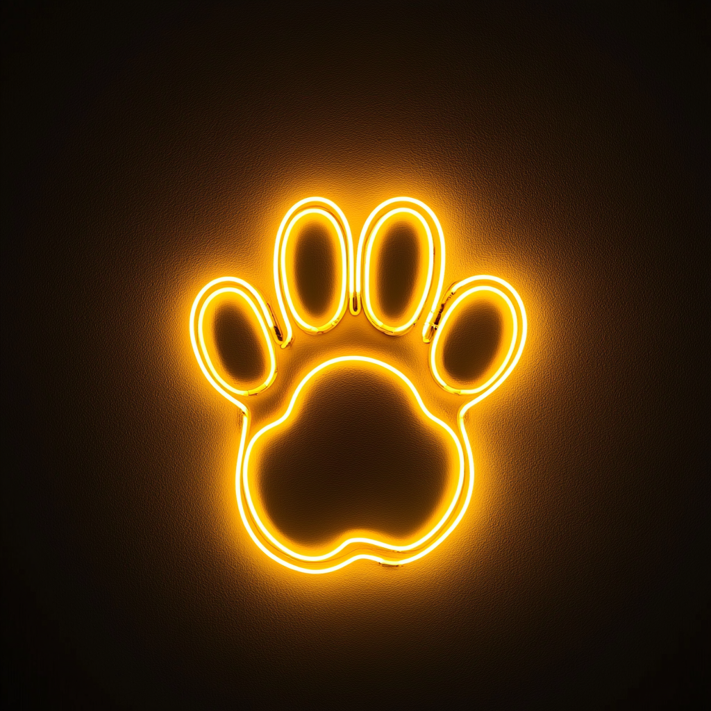 Paw Print with Heart - Yellow Neon Sign, 24 Inches