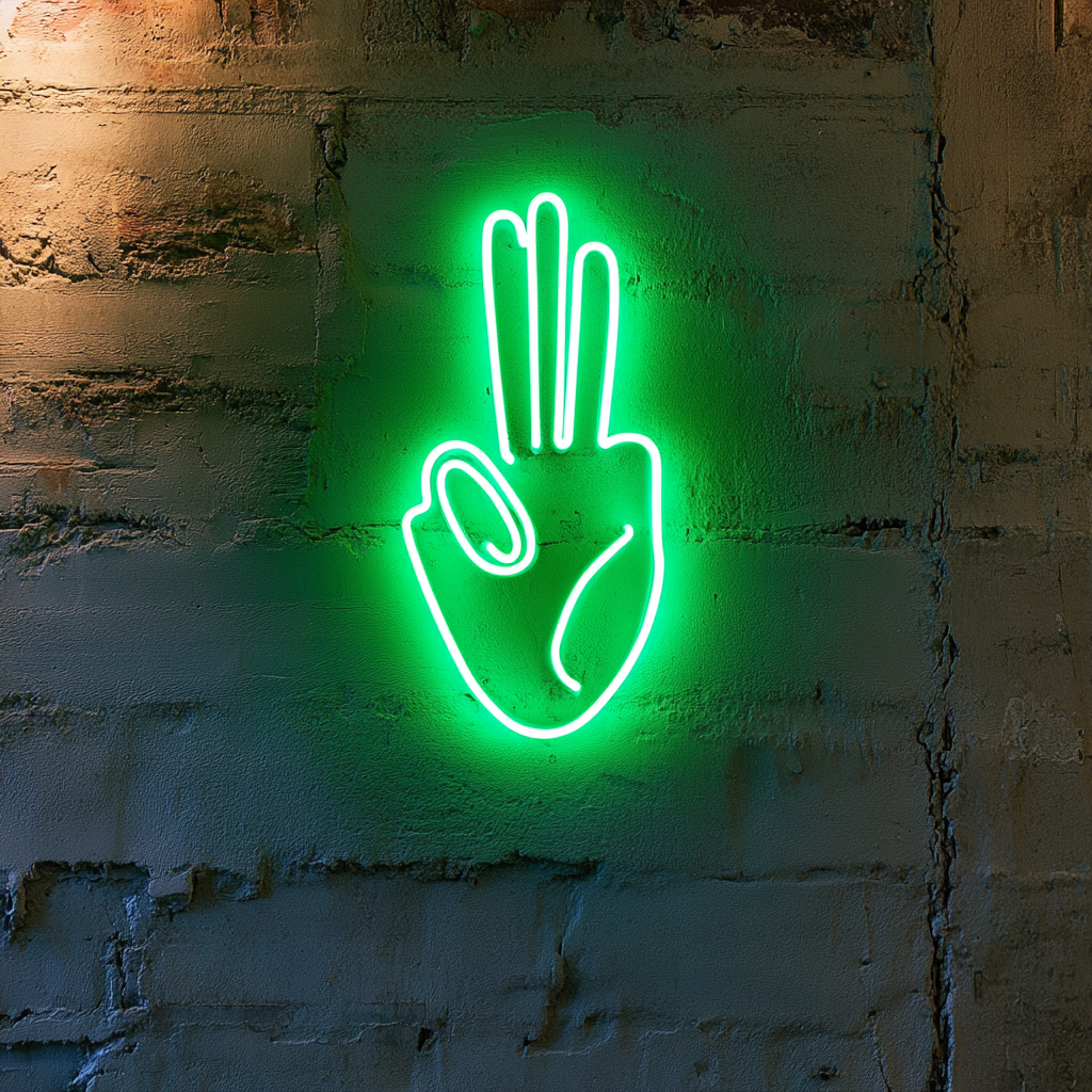 Peace Hand Gesture - Green Neon Sign, 24 Inches