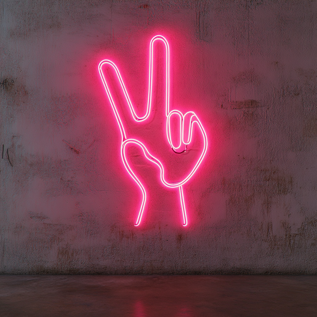 Peace Hand Gesture - Pink Neon Sign, 18 Inches