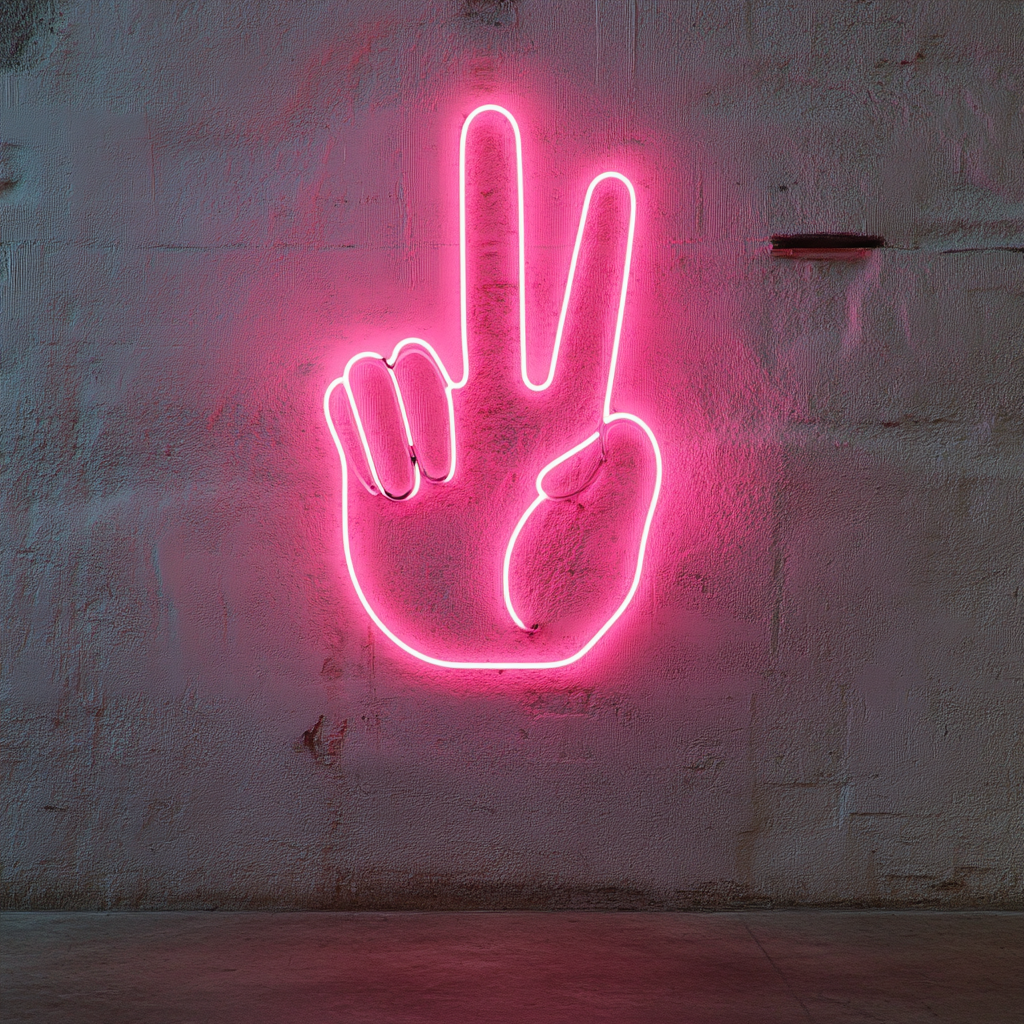 Peace Hand Gesture - Pink Neon Sign, 24 Inches