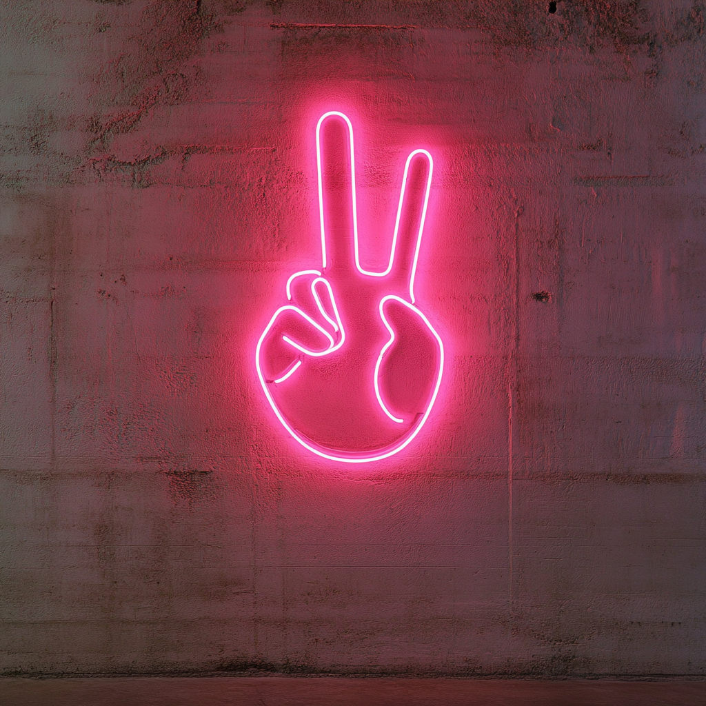 Peace Hand Gesture - Pink Neon Sign, 24 Inches