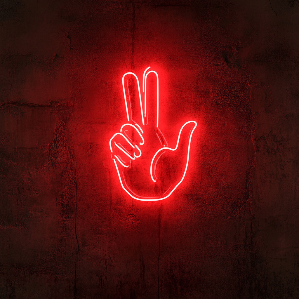 Peace Hand Gesture - Red Neon Sign, 18 Inches