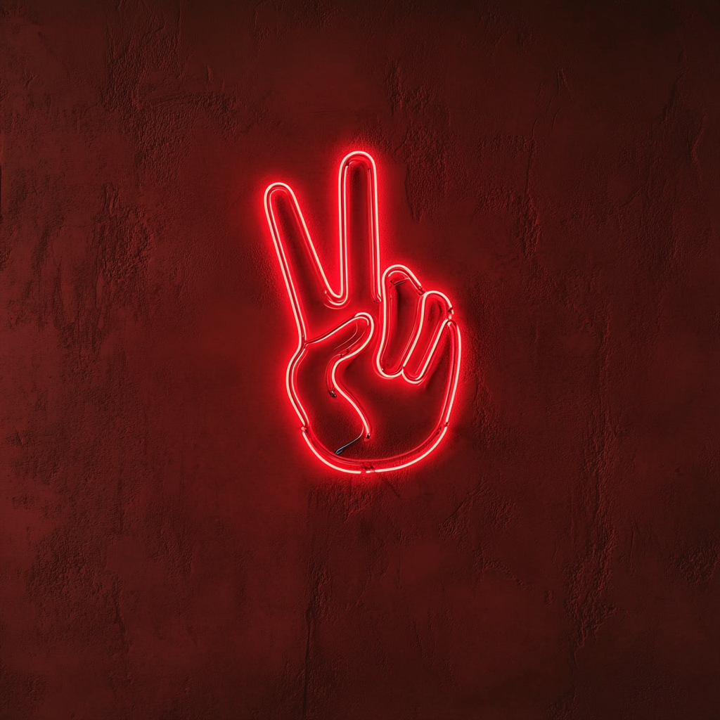 Peace Hand Gesture - Red Neon Sign, 18 Inches