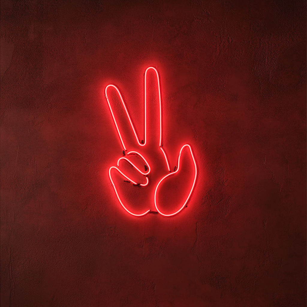 Peace Hand Gesture - Red Neon Sign, 18 Inches