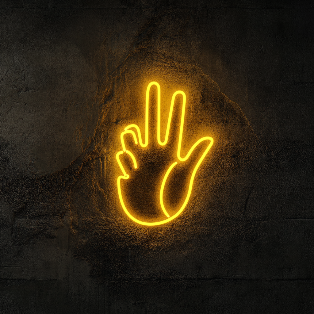 Peace Hand Gesture - Yellow Neon Sign, 18 Inches
