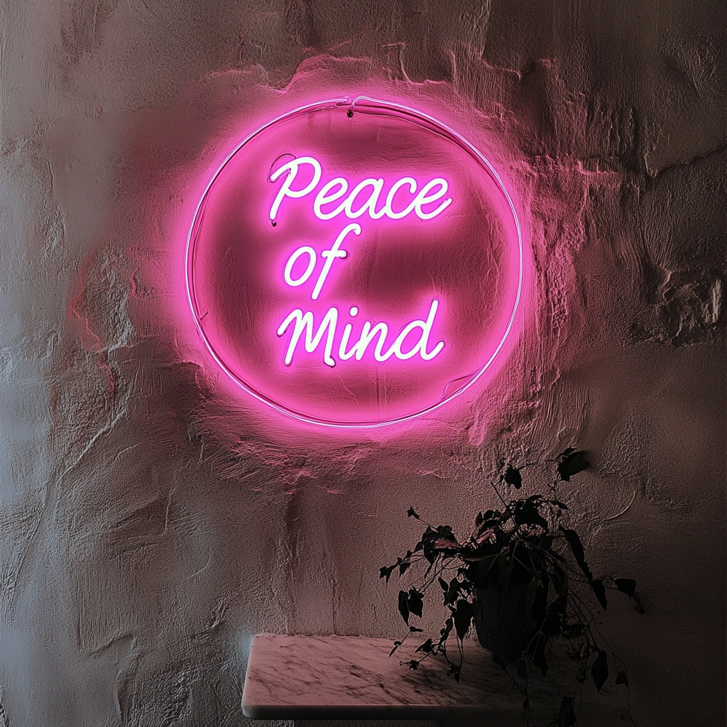 Peace of Mind - Pink Neon Sign, 18 Inches