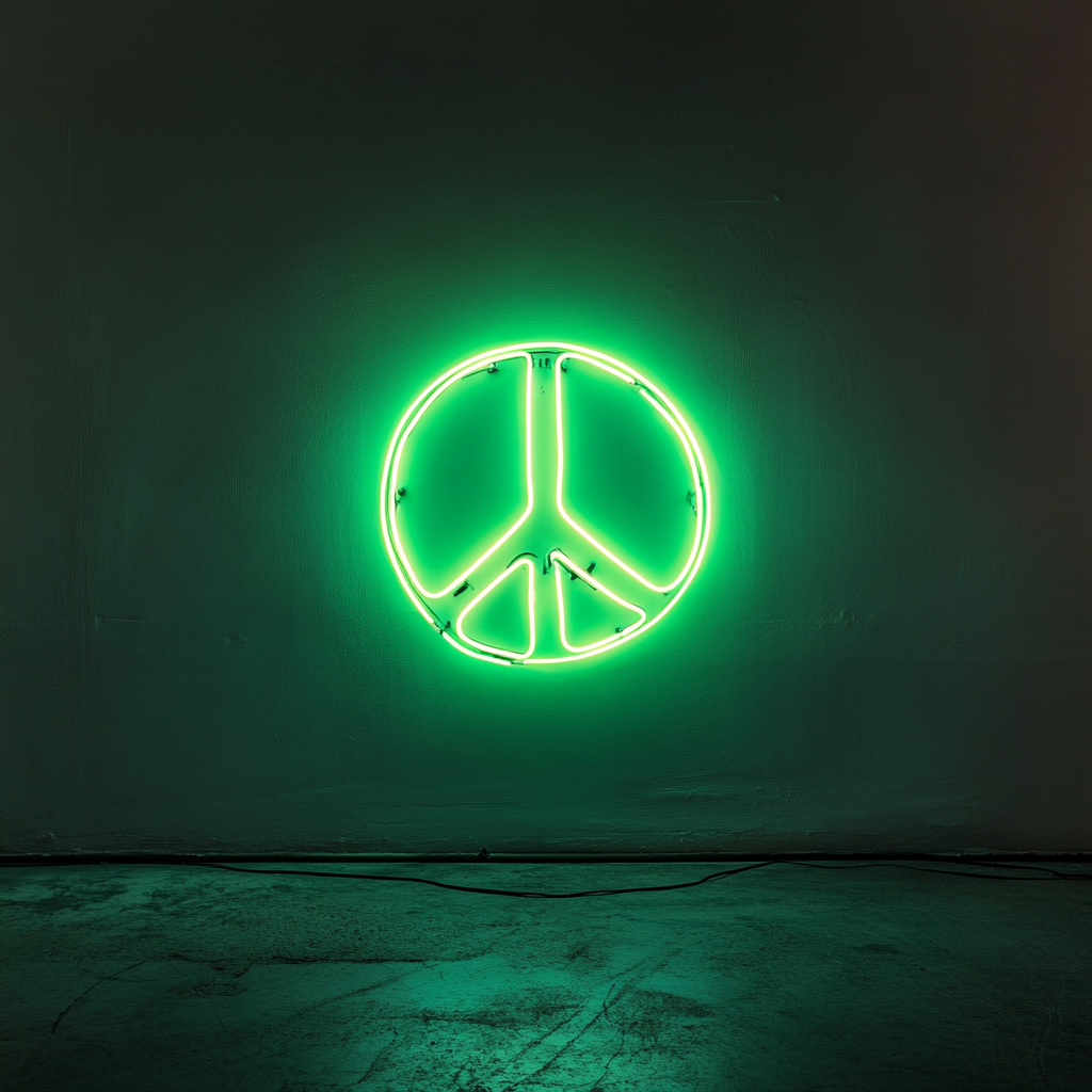 Peace Sign - Green Neon Sign, 18 Inches