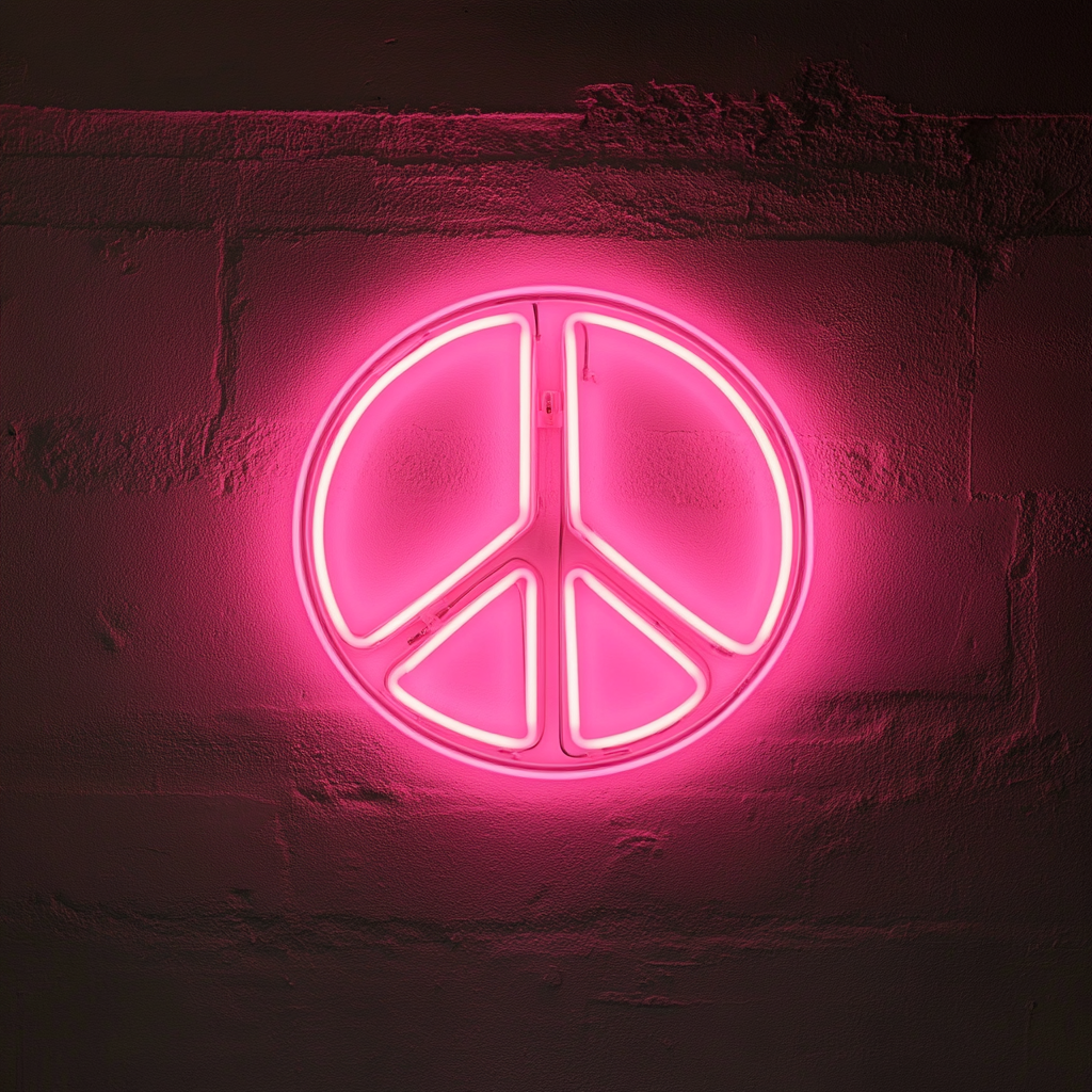 Peace Sign - Pink Neon Sign, 18 Inches
