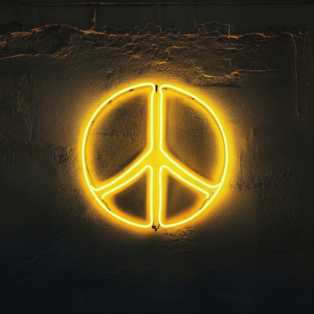 Peace Sign - Yellow Neon Sign, 24 Inches
