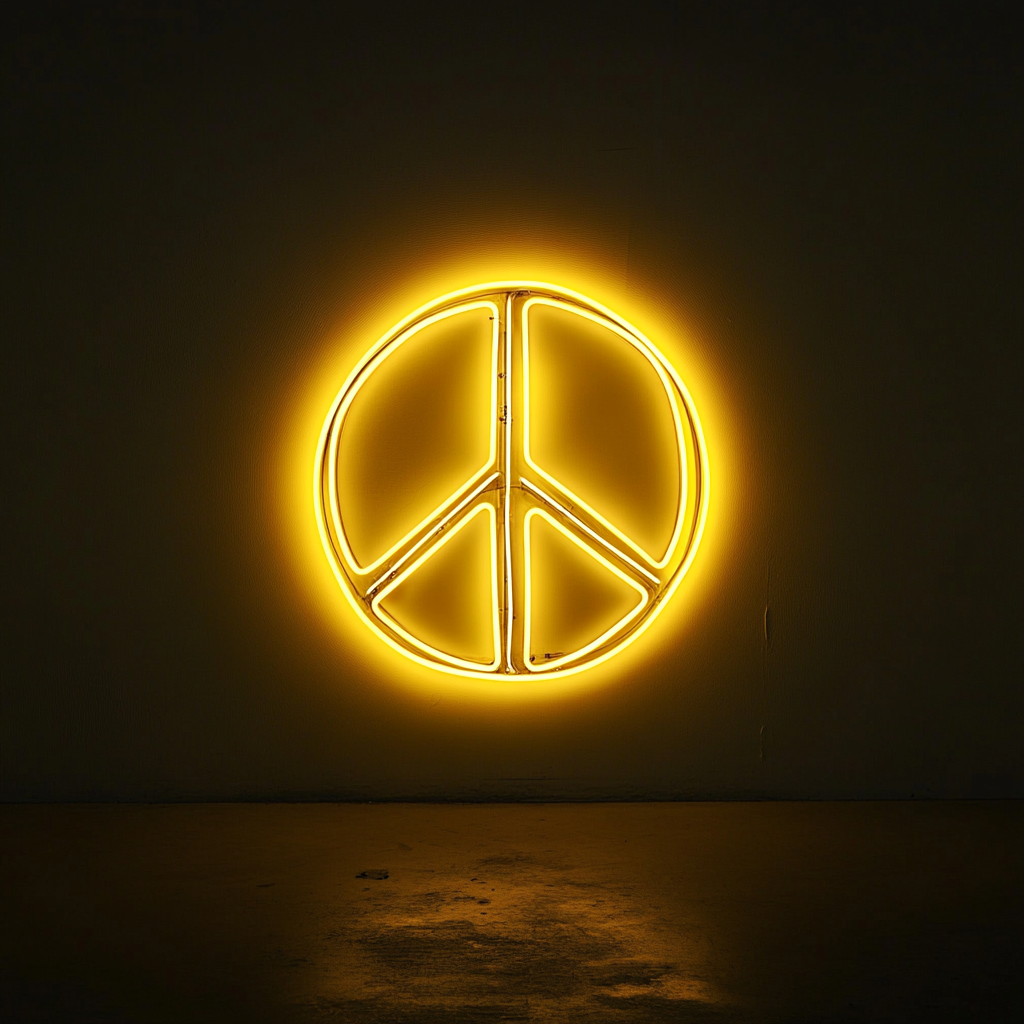 Peace Sign - Yellow Neon Sign, 18 Inches