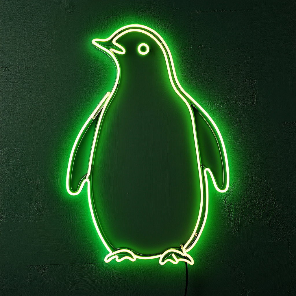 Penguin - Green Neon Sign, 24 Inches