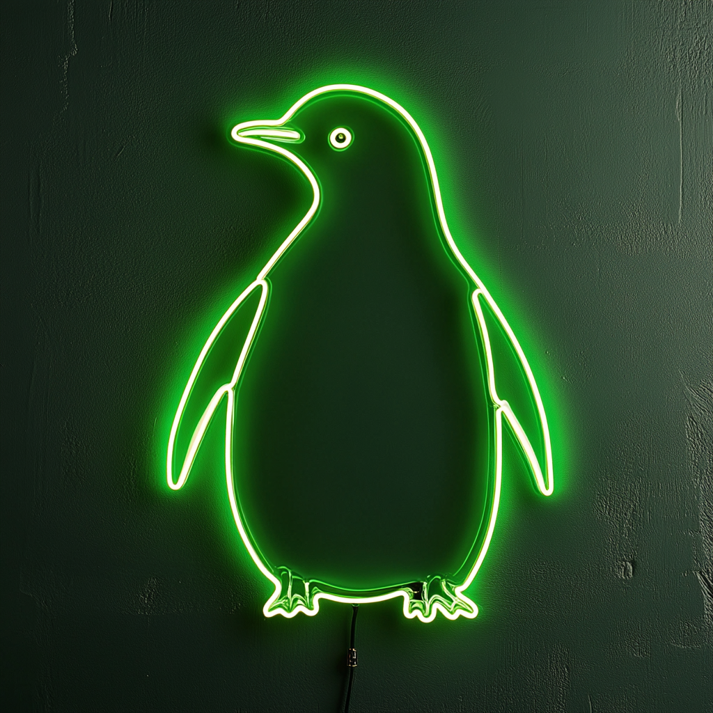 Penguin - Green Neon Sign, 24 Inches