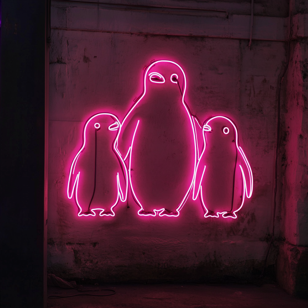 Penguin Family - Pink Neon Sign, 24 Inches