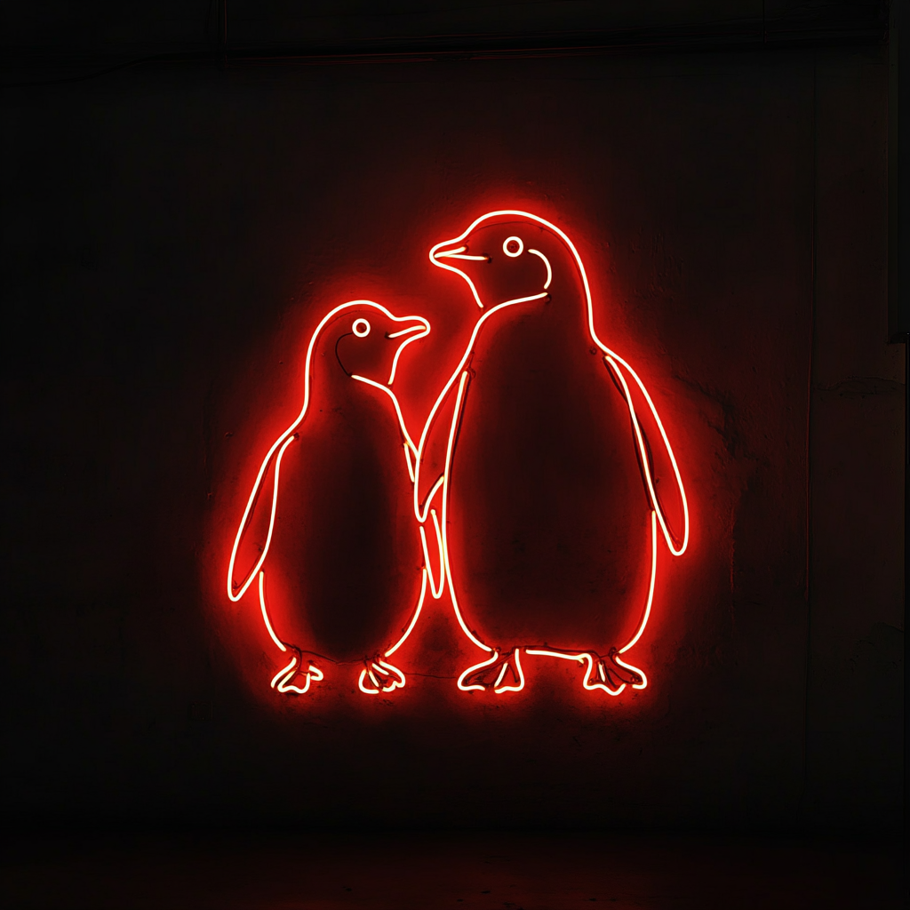 Penguin Family - Red Neon Sign, 24 Inches
