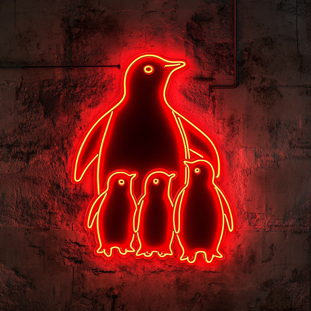Penguin Family - Red Neon Sign, 24 Inches