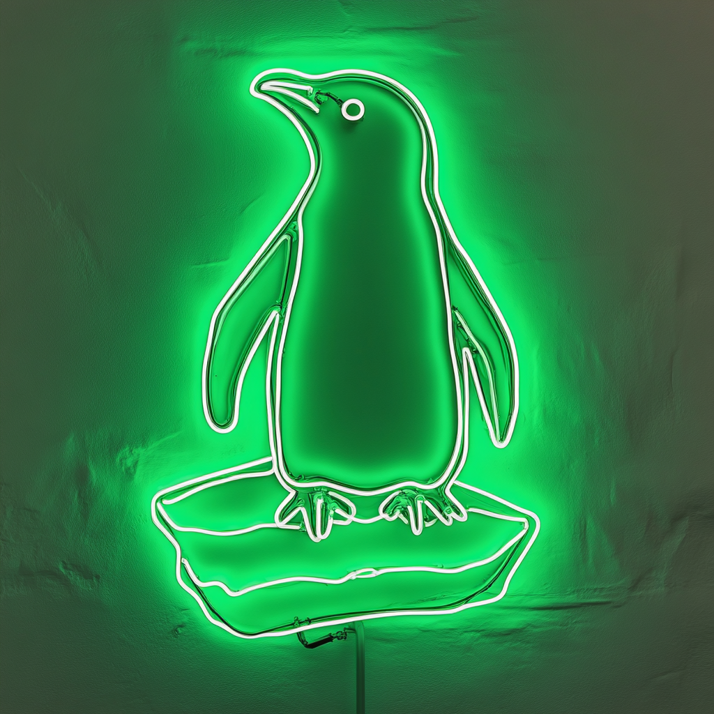 Penguin with Iceberg - Green Neon Sign, 24 Inches