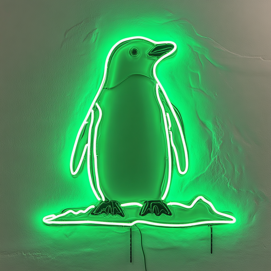 Penguin with Iceberg - Green Neon Sign, 18 Inches