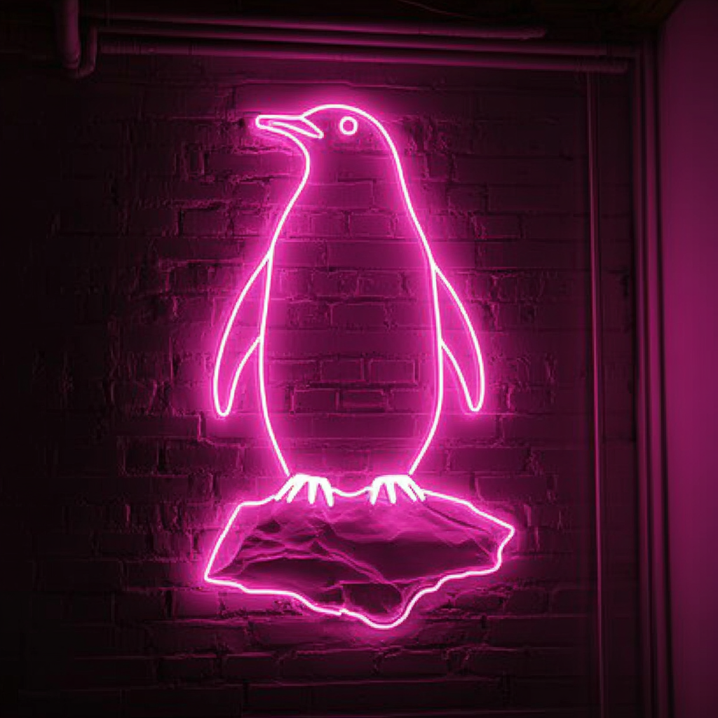 Penguin with Iceberg - Pink Neon Sign, 18 Inches