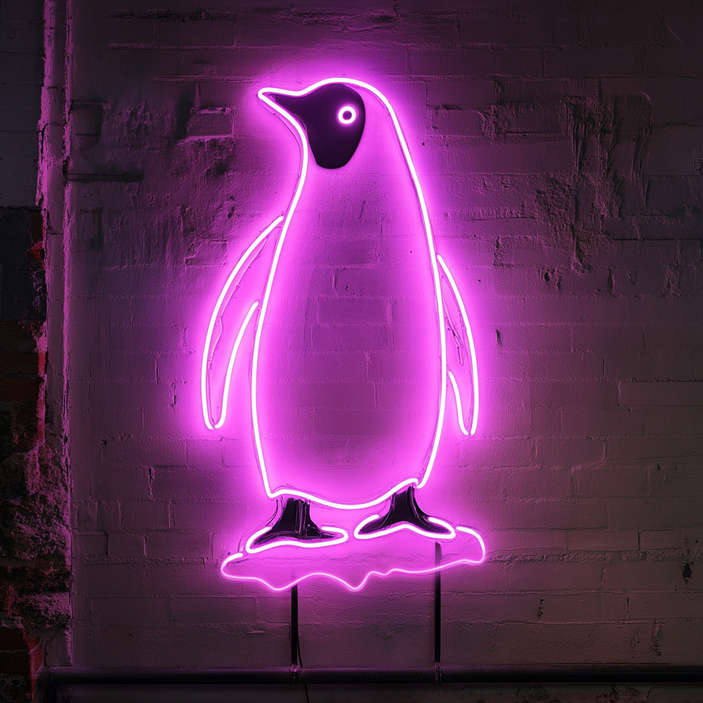 Penguin with Iceberg - Pink Neon Sign, 24 Inches