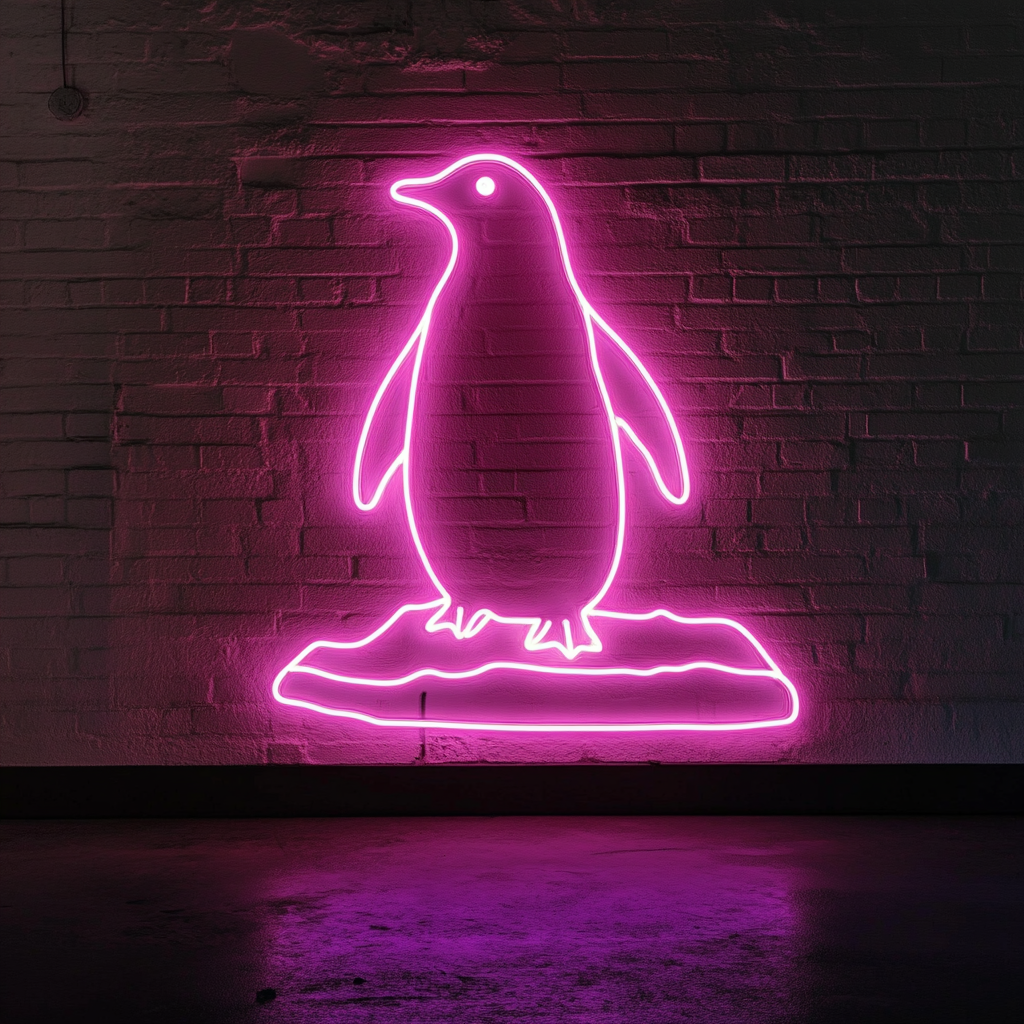 Penguin with Iceberg - Pink Neon Sign, 24 Inches