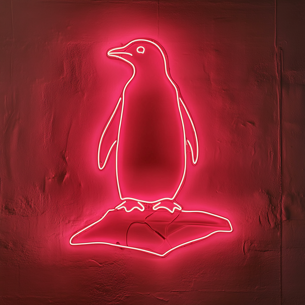 Penguin with Iceberg - Red Neon Sign, 18 Inches