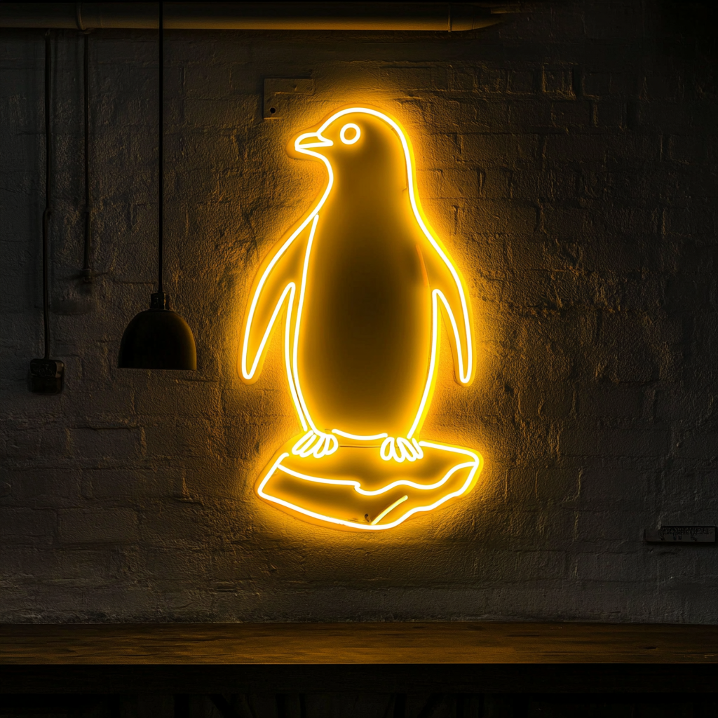 Penguin with Iceberg - Yellow Neon Sign, 18 Inches