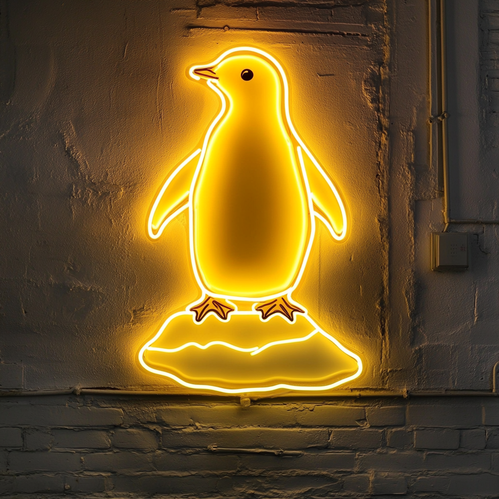 Penguin with Iceberg - Yellow Neon Sign, 18 Inches