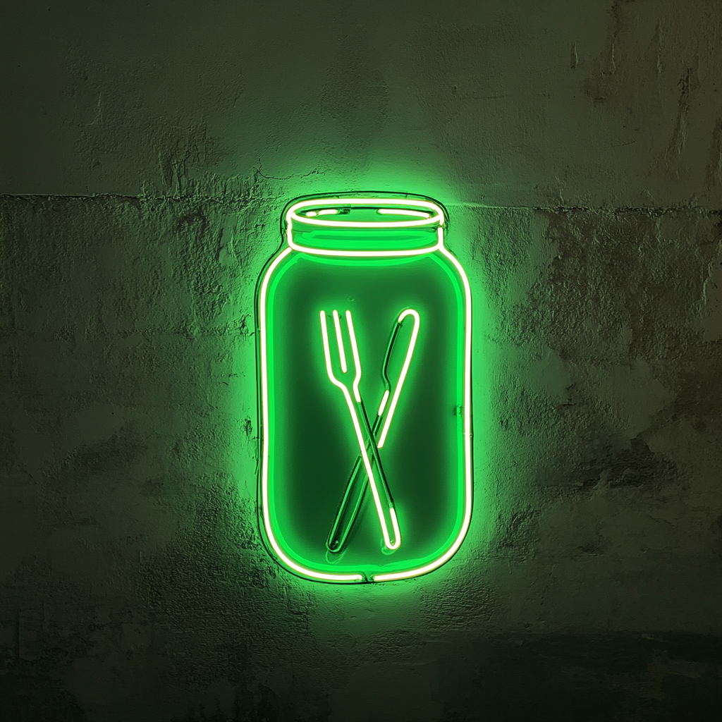 Pickle Jar with Fork - Green Neon Sign, 24 Inches