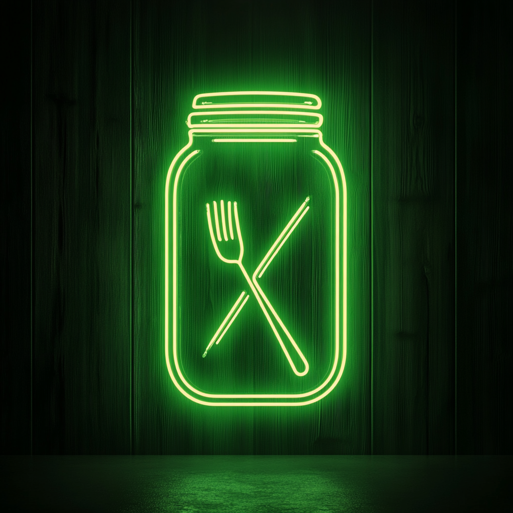 Pickle Jar with Fork - Green Neon Sign, 24 Inches
