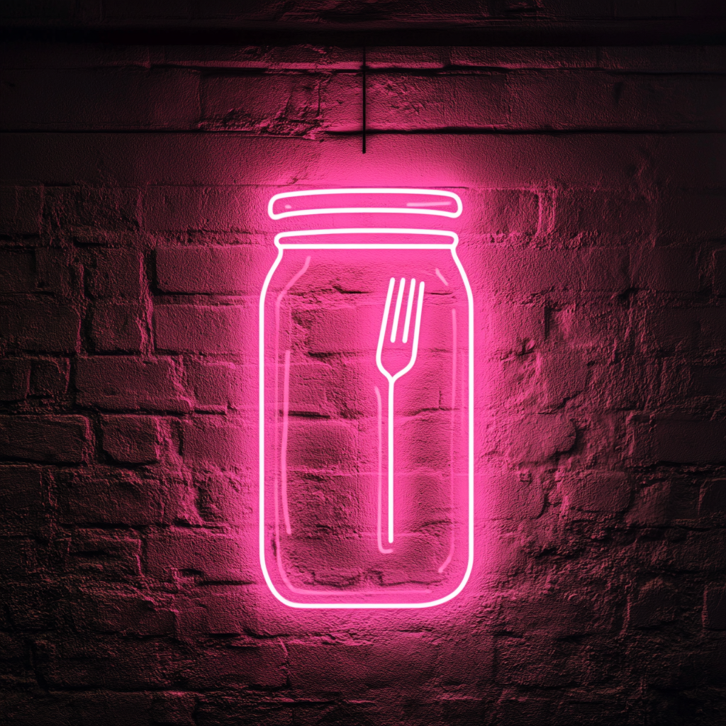 Pickle Jar with Fork - Pink Neon Sign, 18 Inches