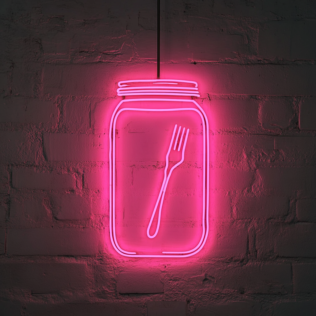 Pickle Jar with Fork - Pink Neon Sign, 24 Inches