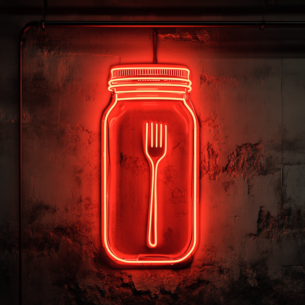 Pickle Jar with Fork - Red Neon Sign, 24 Inches