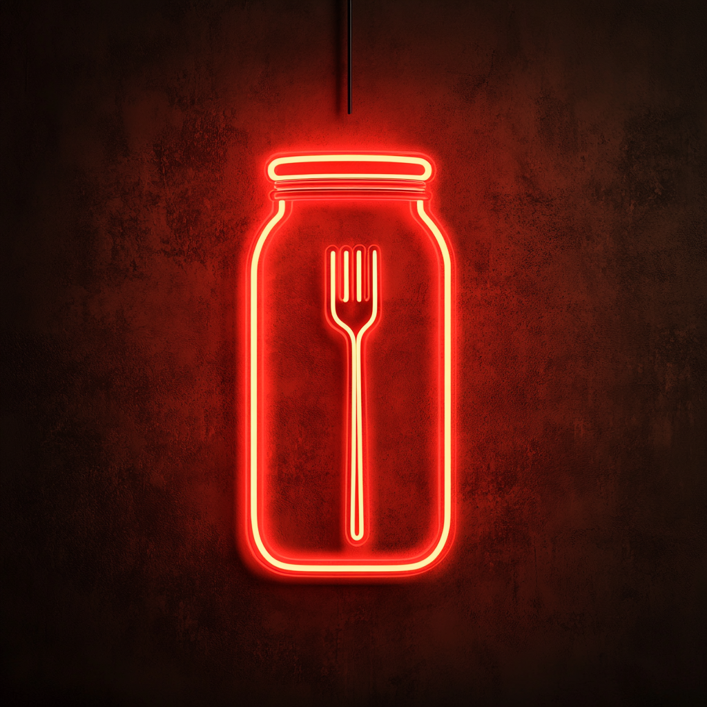 Pickle Jar with Fork - Red Neon Sign, 18 Inches
