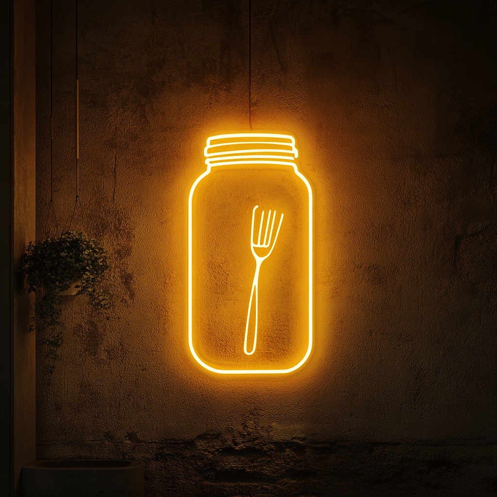 Pickle Jar with Fork - Yellow Neon Sign, 24 Inches