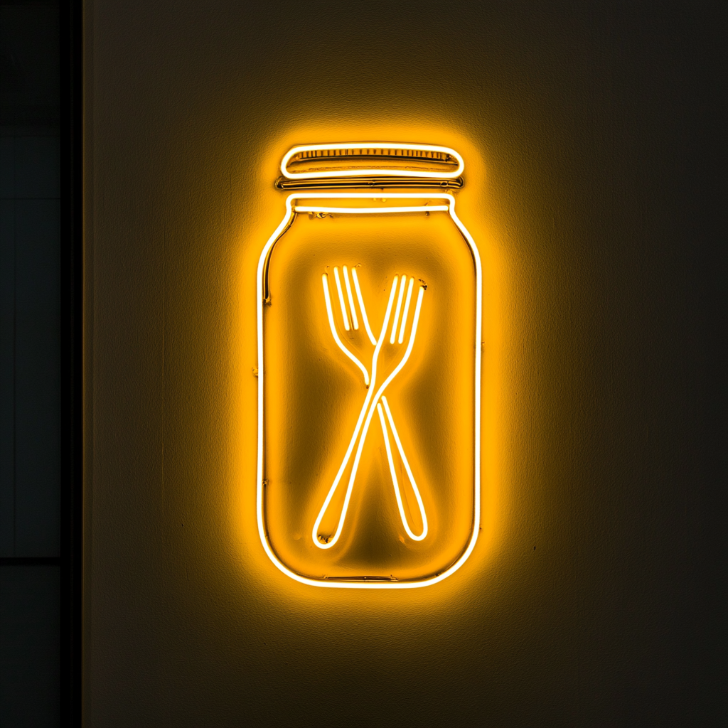 Pickle Jar with Fork - Yellow Neon Sign, 24 Inches