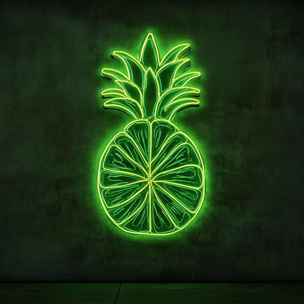Pineapple Slice - Green Neon Sign, 24 Inches