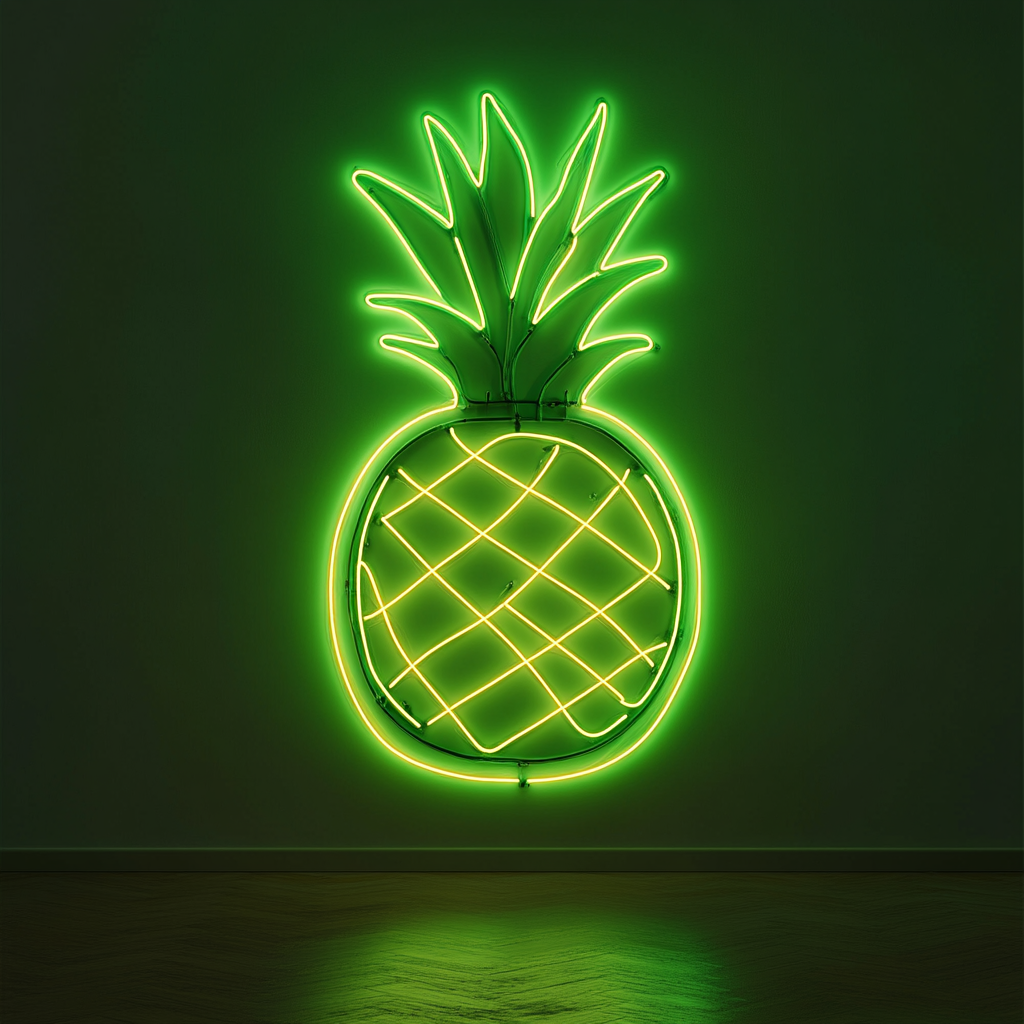 Pineapple Slice - Green Neon Sign, 24 Inches