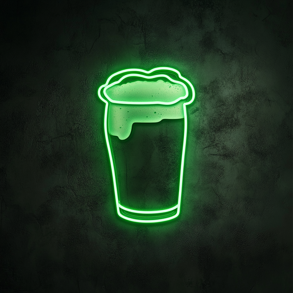Pint Glass with Foam - Green Neon Sign, 18 Inches