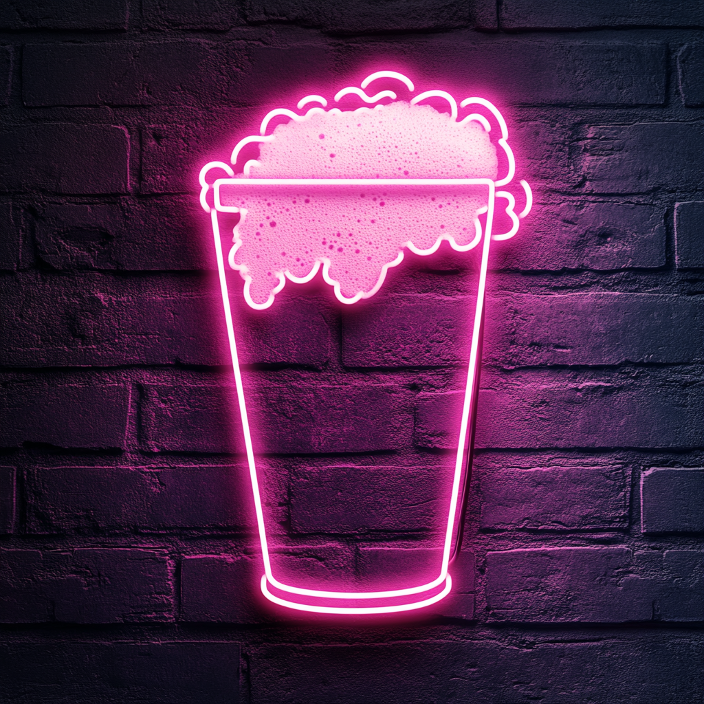 Pint Glass with Foam - Pink Neon Sign, 18 Inches