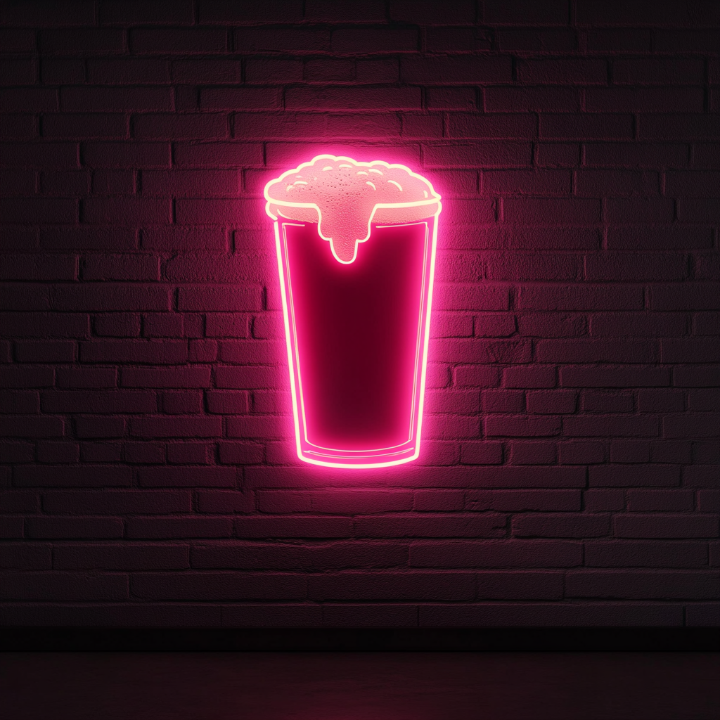 Pint Glass with Foam - Pink Neon Sign, 24 Inches