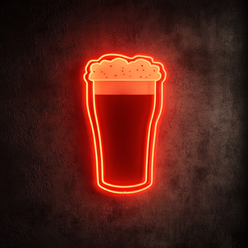 Pint Glass with Foam - Red Neon Sign, 18 Inches